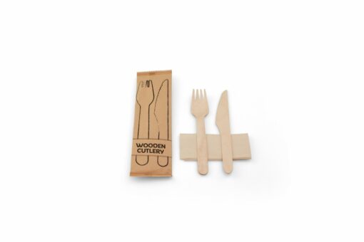 Cutlery set fork, knife FSC® wood, napkin FSC® paper, in bag FSC® paper
