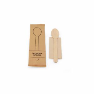 Spoon of FSC® wood with napkin FSC® paper, individually packed in a bag of FSC® paper