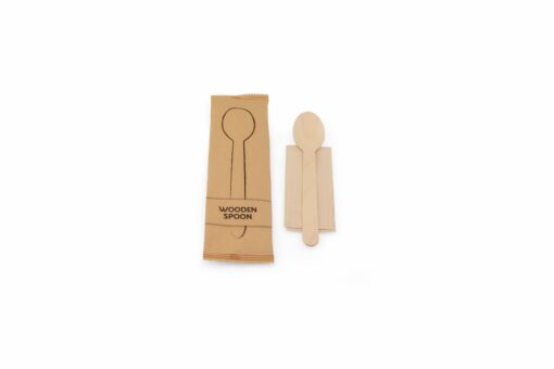 Spoon of FSC® wood with napkin FSC® paper, individually packed in a bag of FSC® paper