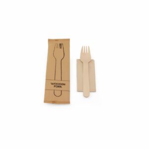 Fork FSC® wood with napkin FSC® paper, individually packed in a bag of FSC® paper
