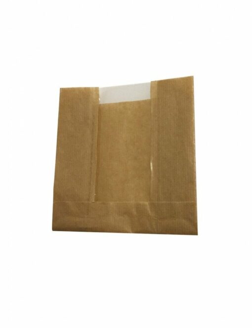 Kraft/PLA window bag 14.5x13.5x(2x3.5)cm