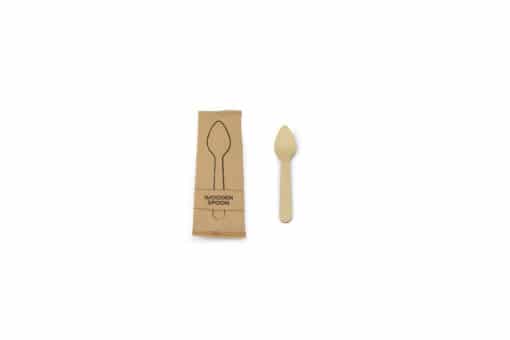 Spoon of wood (FSC®) individually wrapped in FSC® paper, 110 mm
