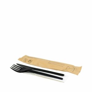 CPLA bestekset zwart mes vork en servet herbruikbaar