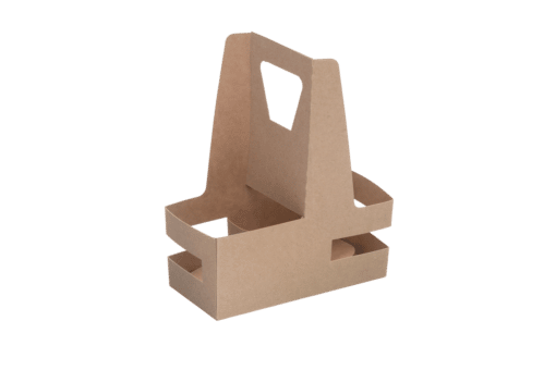 Kraft cardboard carrying tray for 2 cups with handle