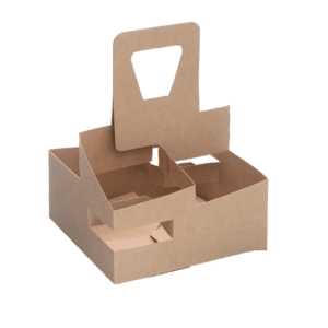 Kraft cardboard carrier tray for 4 cups with handle