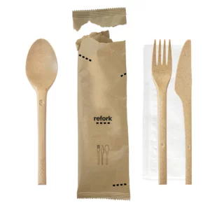 Refork cutlery set brown, knife, fork, spoon and napkin