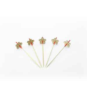 Pique-bambou, rouge avec fleur de bambou, 12 cm