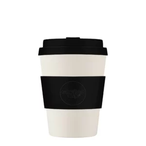 Wiederverwendbarer Kaffeebecher 'Black Nature' 12 oz 360 ml mit Deckel und Hülle
