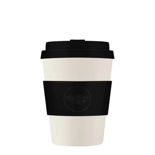 Wiederverwendbarer Kaffeebecher 'Black Nature' 12 oz 360 ml mit Deckel und Hülle