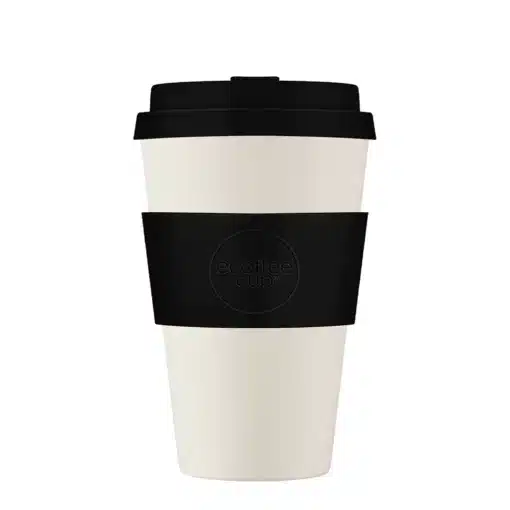 Wiederverwendbarer Kaffeebecher 'Black Nature' 14 oz 400 ml mit Deckel und Hülle