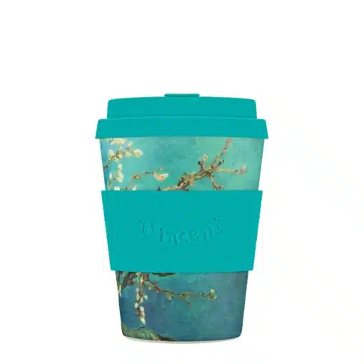 Reusable coffee mug 'VGM Almond Blossom' 12 oz 360 ml with lid and sleeve