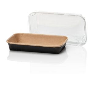 Kraft sushi tray brown and black with lid 160x91x24mm