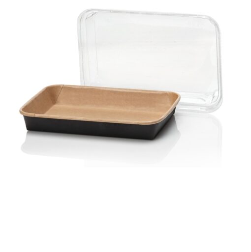 Kraft sushi tray brown and black with lid 185x129x24mm