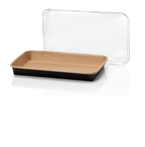 Kraft sushi tray bruin en zwart met deksel 221x138x24mm