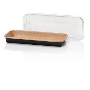 Kraft sushi tray bruin en zwart met deksel 221x91x24mm