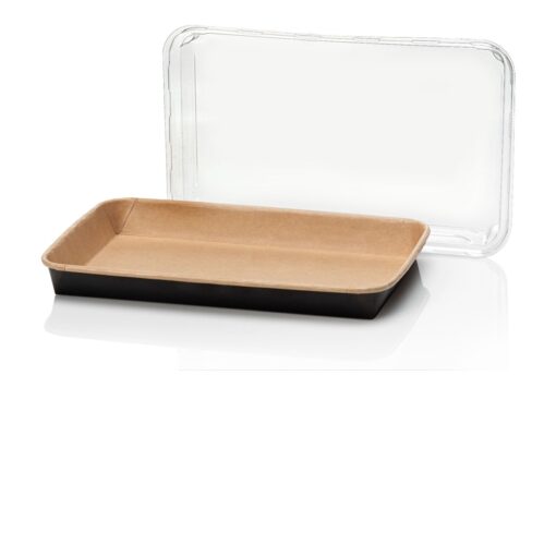 Kraft sushi tray brown and black with lid 241x152x24mm