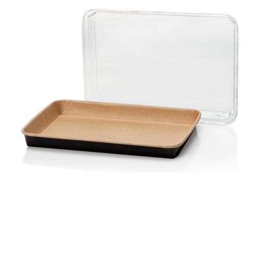 Kraft sushi tray bruin en zwart met deksel 256x182x24mm